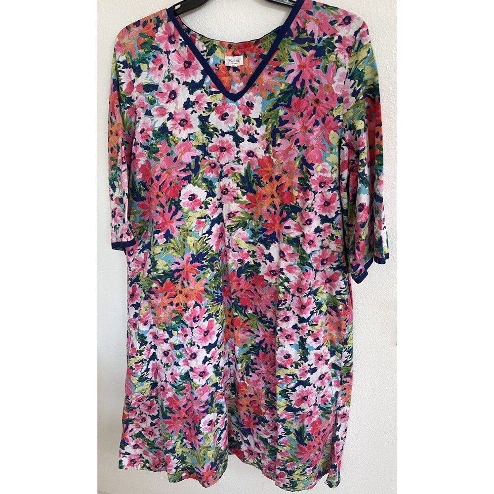 BedHead Pajamas Floral Print Nightdress Sz L/XL Multicolor 100% Organic Cotton